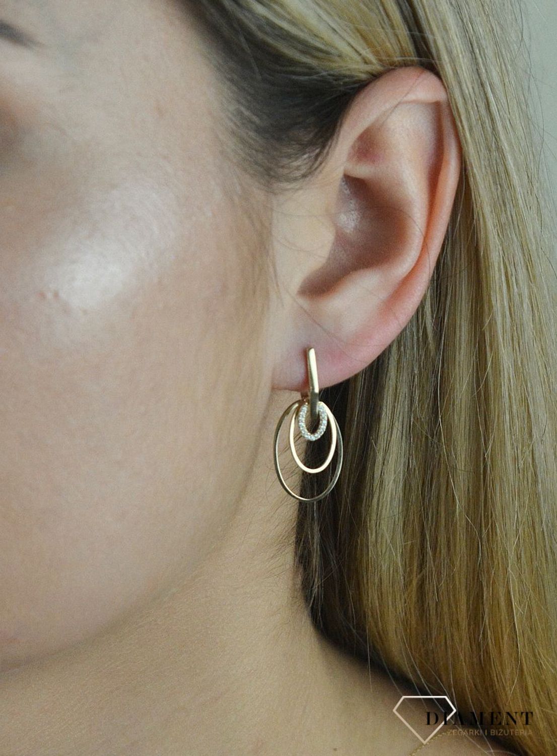 Złote kolczyki Diament 333 wiszące potrójne owale.jpg